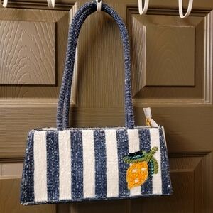 Beaded Navy and White Shoulder Bag